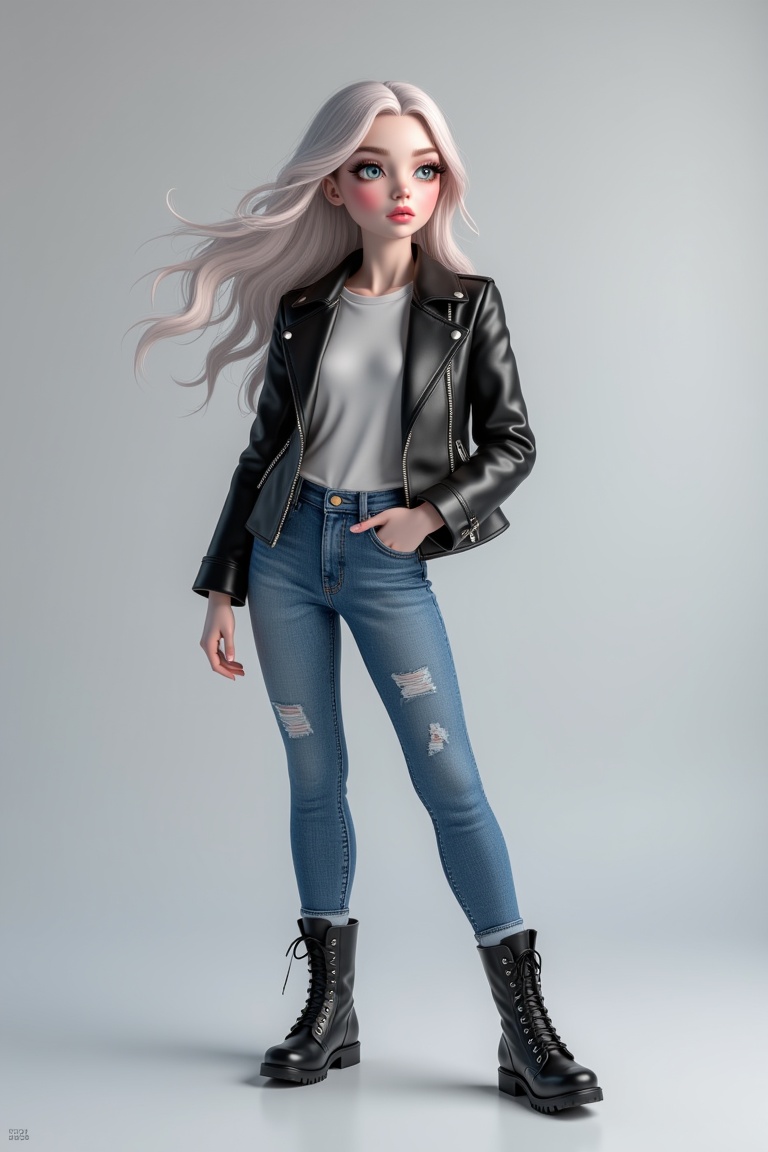 Full body portrait of AnnRin_PorcelainBloom,  a porcelain doll style girl posing confidently with elegant and cute aesthet...