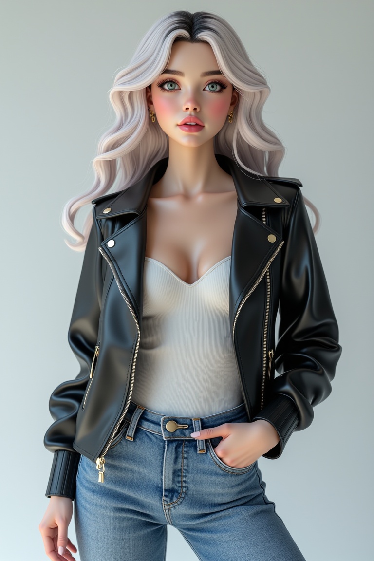 Full body portrait of AnnRin_PorcelainBloom,  a porcelain doll style girl posing confidently with elegant and cute aesthet...