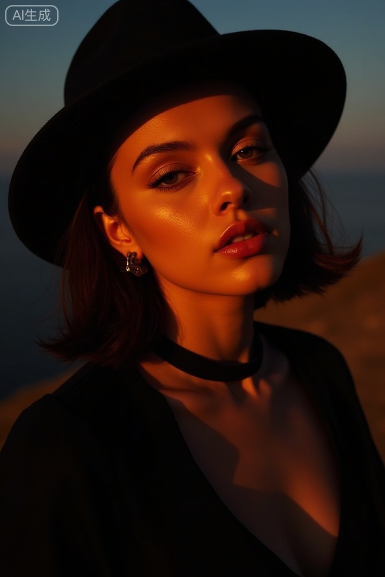 portrait of 1girl by Bill Henson, close up, fashion,shadows,dramatic lighting,sunset,contemporary,dark,expressionism,dystopia,industrial