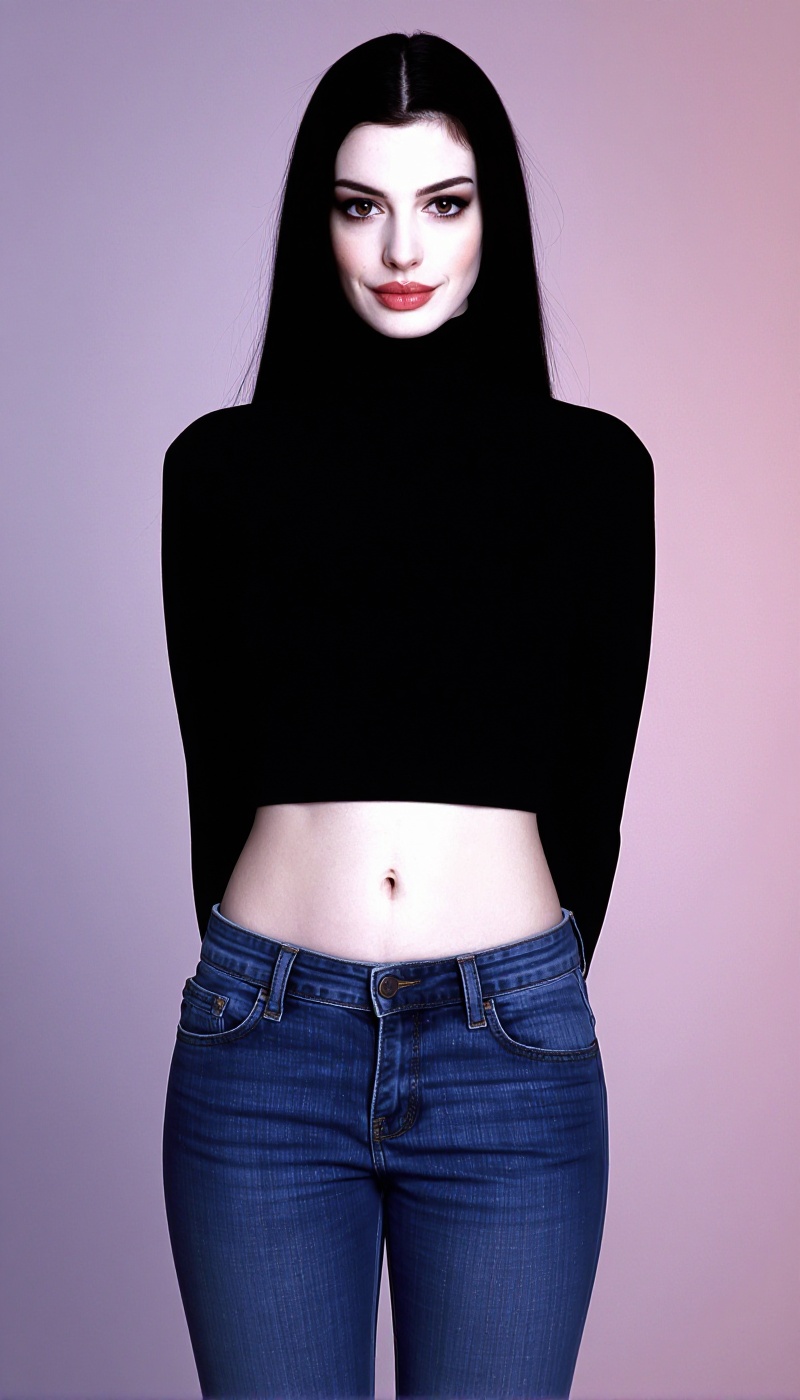A full body shot of a young woman Su4kAnne with large breasts and very pale skin. Her skin is as white as snow. She has sl...