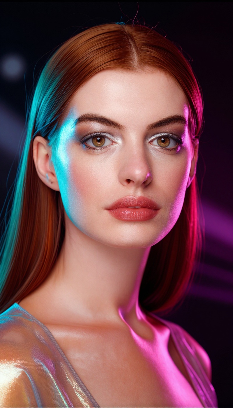Creative high-end studio beauty portrait,  gorgeous girl Su4kAnne with flawless glowing skin,  almond-shaped eyes with gol...