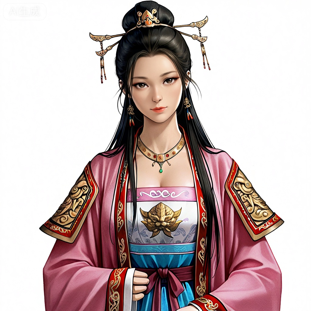 masterpiece, best quality,solo,white background,simple_background,sanguo_style,hanfu,breastplate,shoulder armor,jewelry