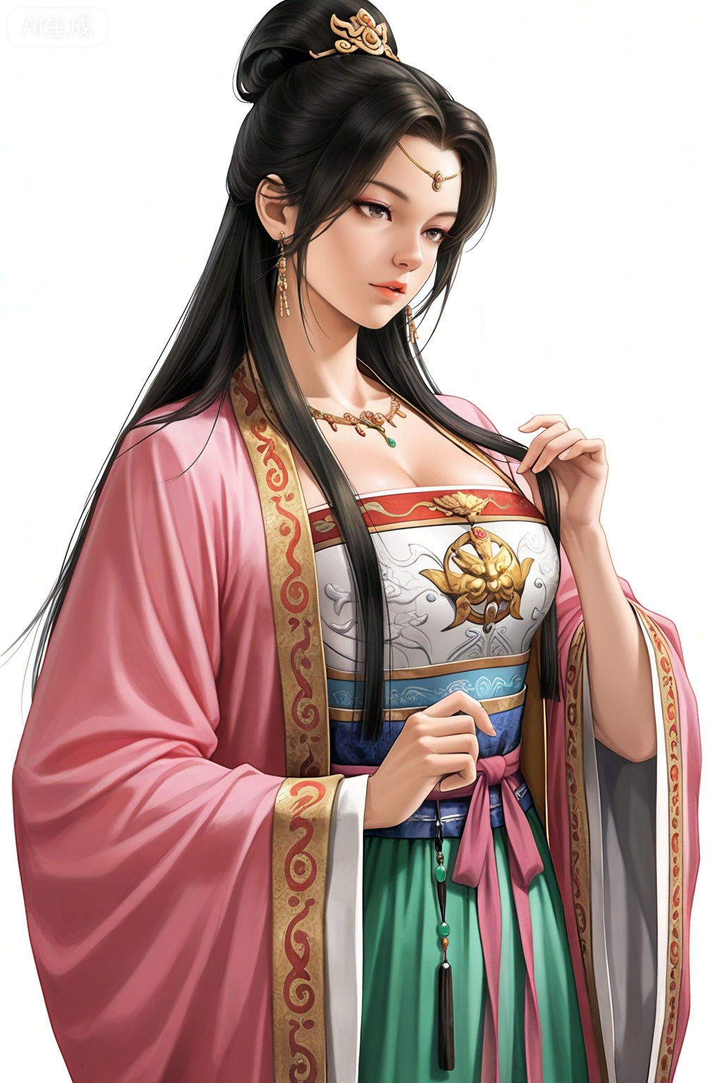 masterpiece, best quality,solo,white background,simple_background,sanguo_style,hanfu,breastplate,shoulder armor,jewelry