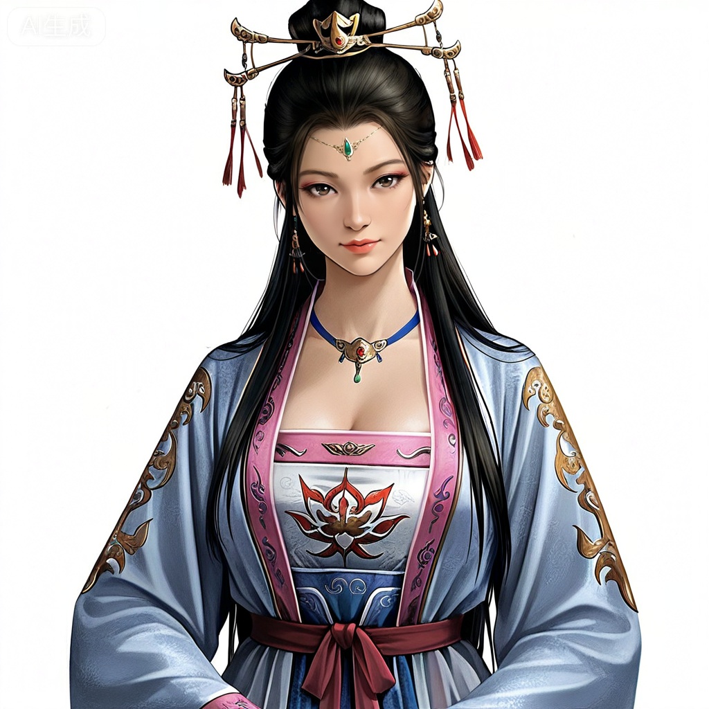 masterpiece, best quality,solo,white background,simple_background,sanguo_style,hanfu,breastplate,shoulder armor,jewelry