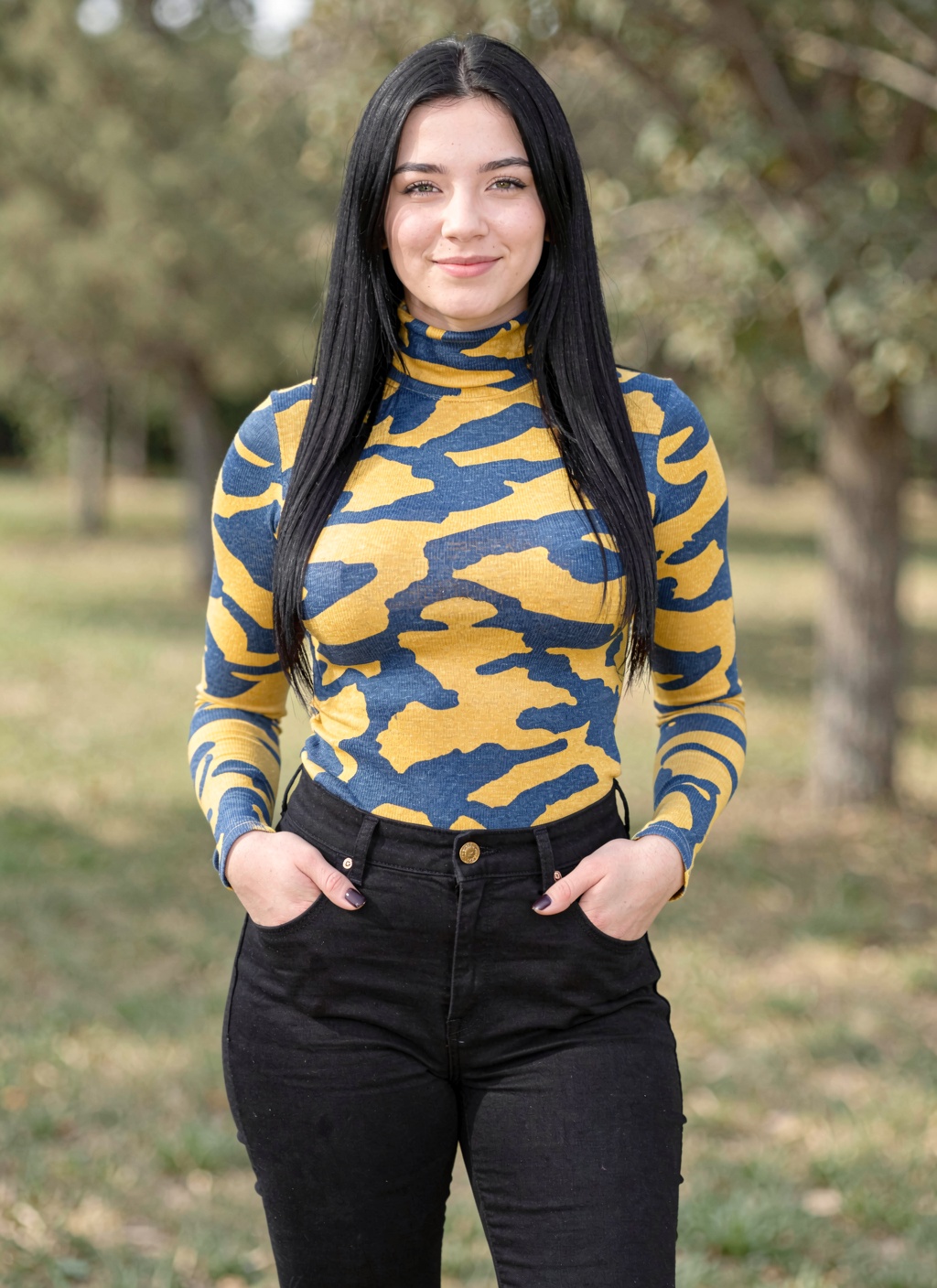 A young woman with long straight black hair,  light skin tone with natural coloration,  light-colored eyes on Tensor.Art