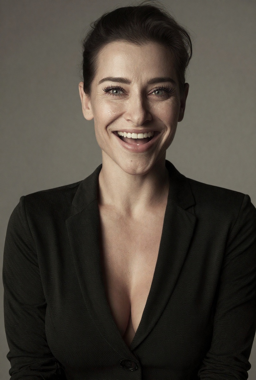 masterpeace; fashion photography; focus on face and large breasts,  cleavage,  wide smile on Tensor.Art