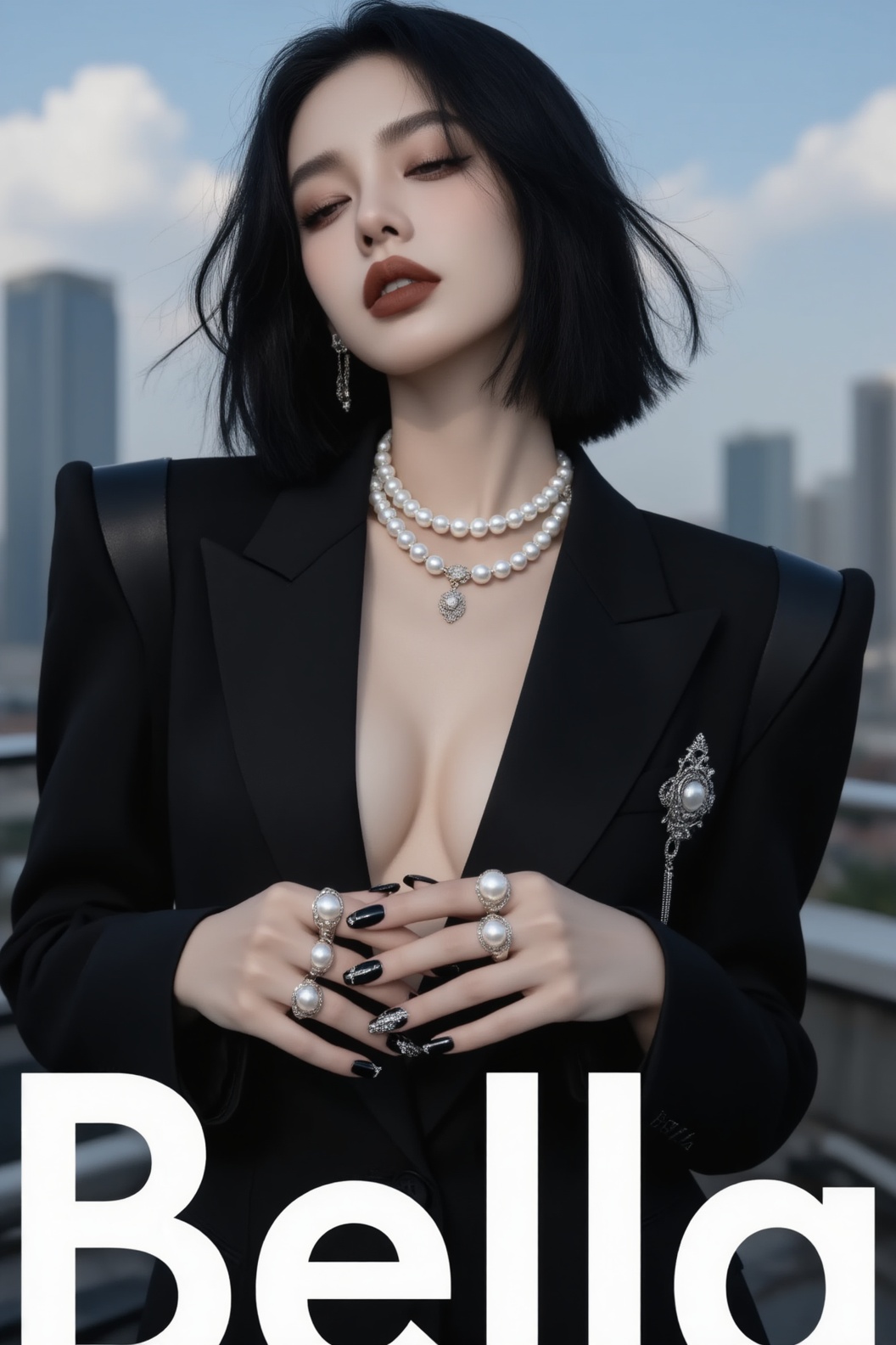 时尚高级写真风格,  聚焦三吉彩花,  她利落黑色短发（发丝纹理细腻柔顺） on Tensor.Art