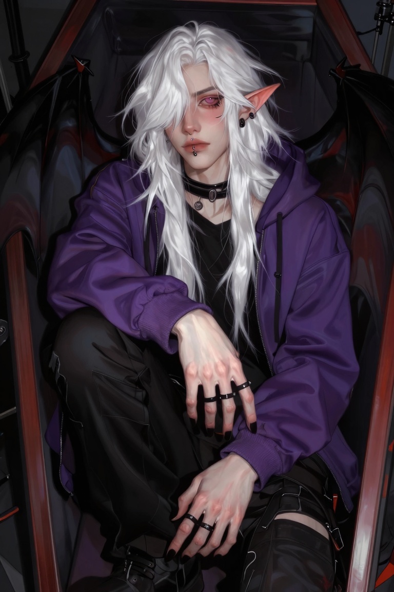 no_watermark,  a half-body image of a 1boy with bat wings,  black nails on Tensor.Art