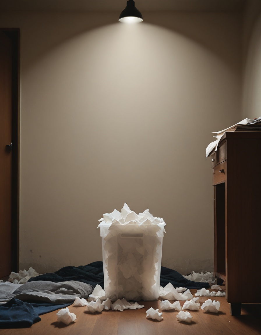 messy room,  used tissue,  trash can on Tensor.Art