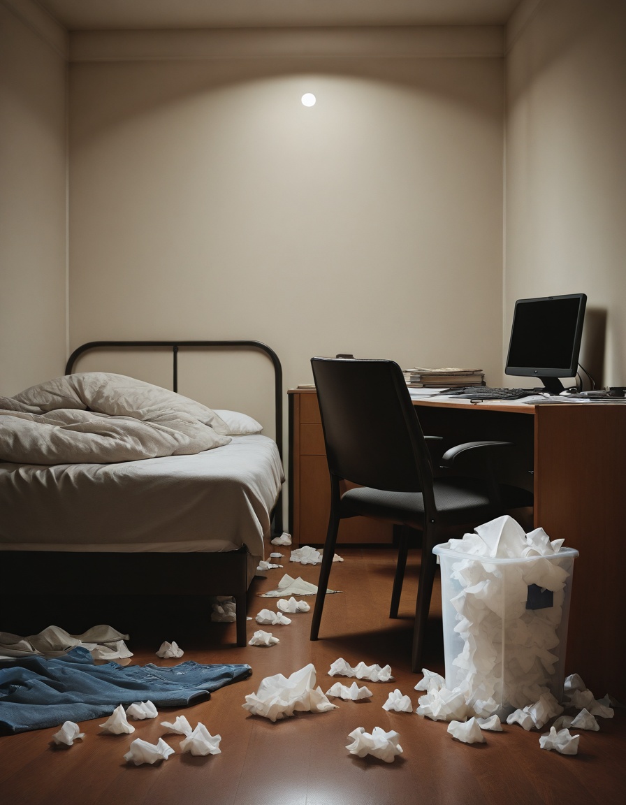 messy room,  used tissue,  trash can on Tensor.Art