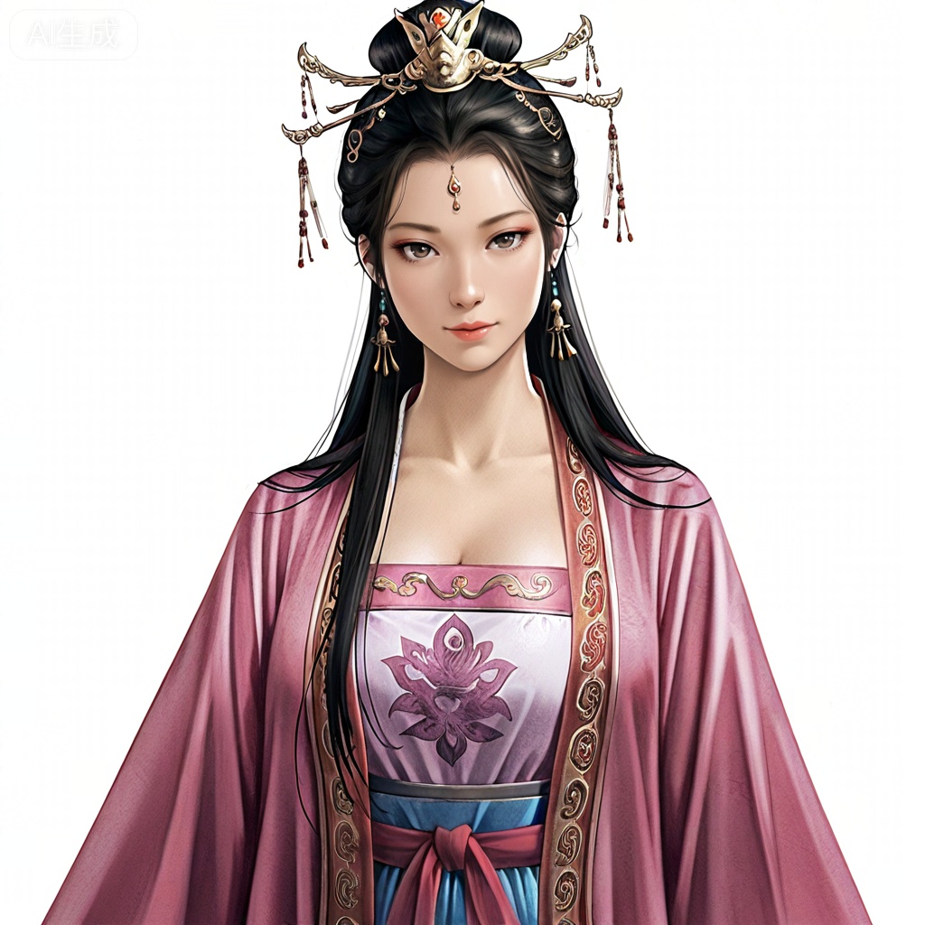 masterpiece, best quality,solo,white background,simple_background,sanguo_style,hanfu,breastplate,shoulder armor,jewelry