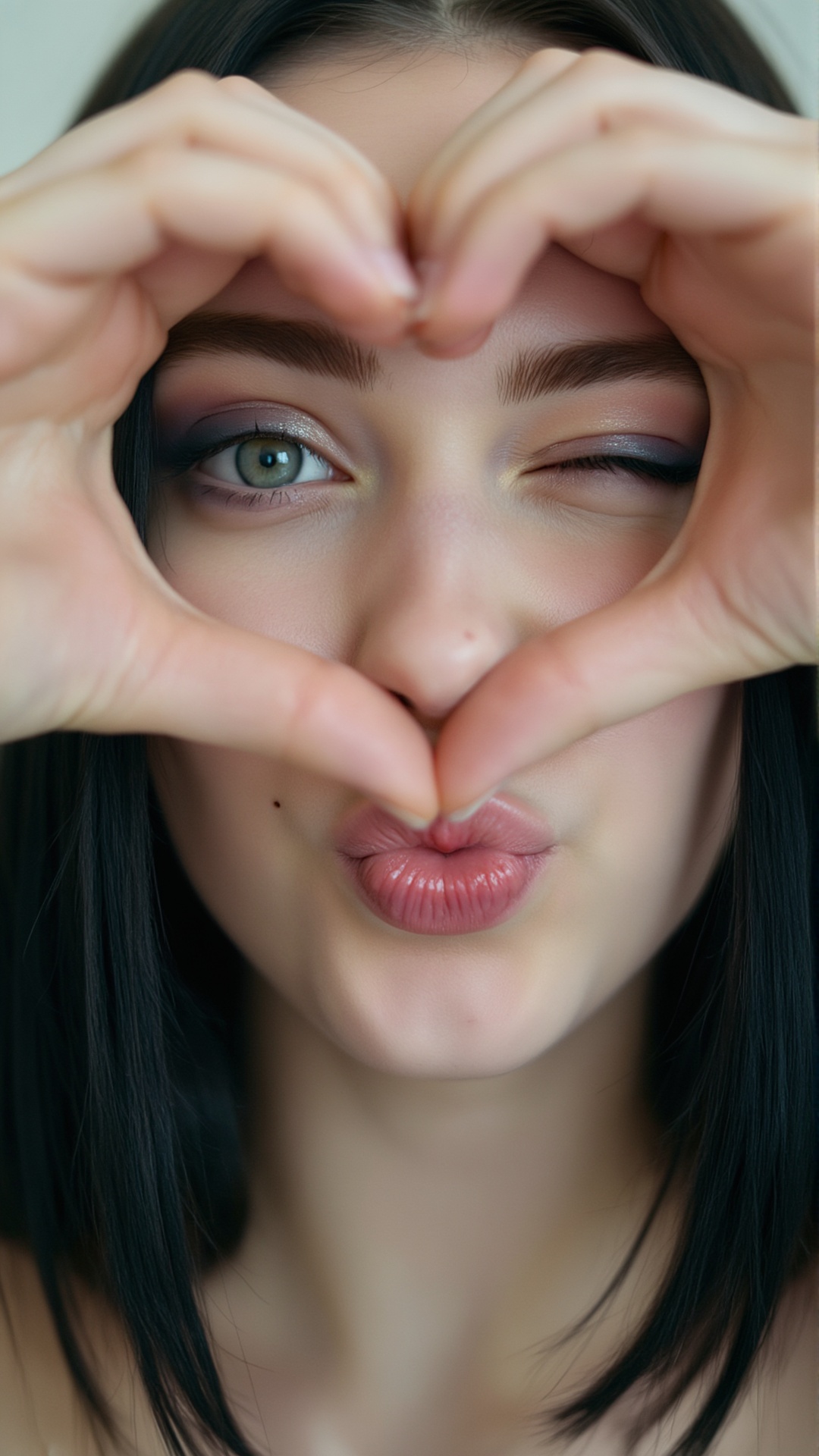 A vertical 7:9 extreme close-up portrait of a young Caucasian American woman of European descent,  photographed straight o...