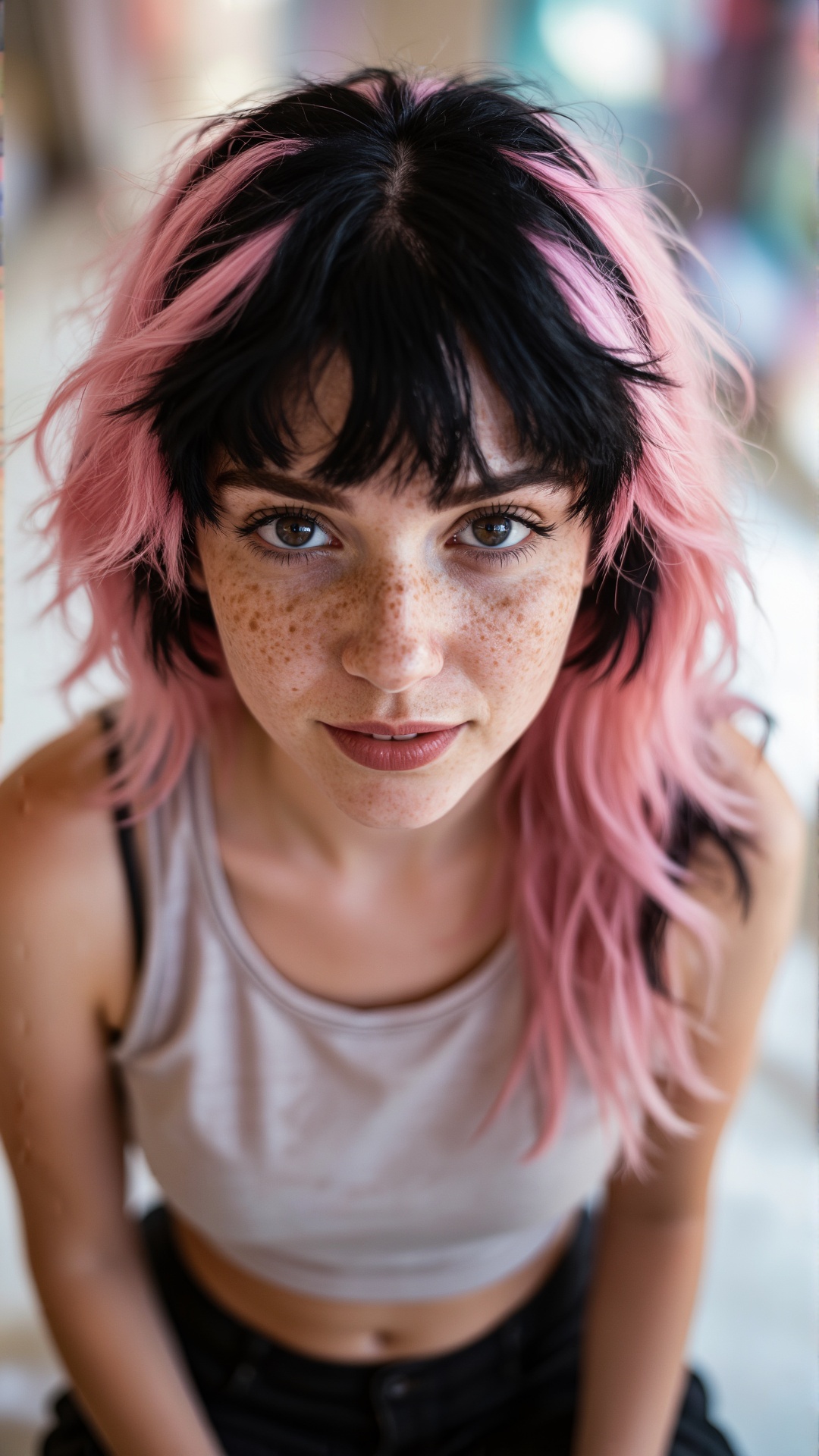 A hyper-realistic,  cinematic portrait unfolds from an elevated,  slightly overhead perspective on Tensor.Art