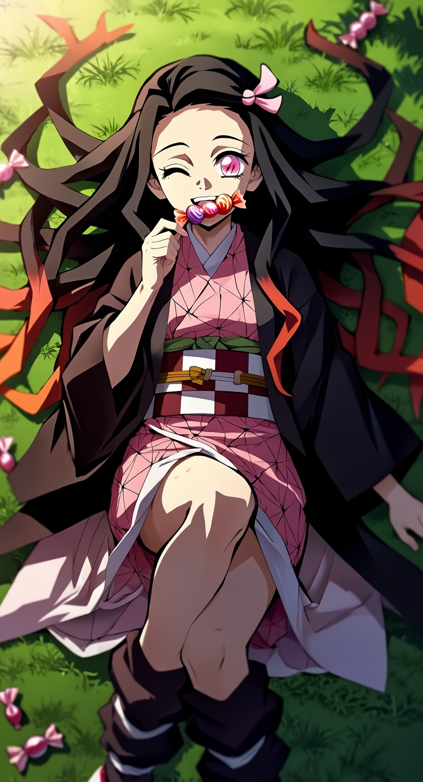 kamado nezuko,  1girl,  black hair on Tensor.Art
