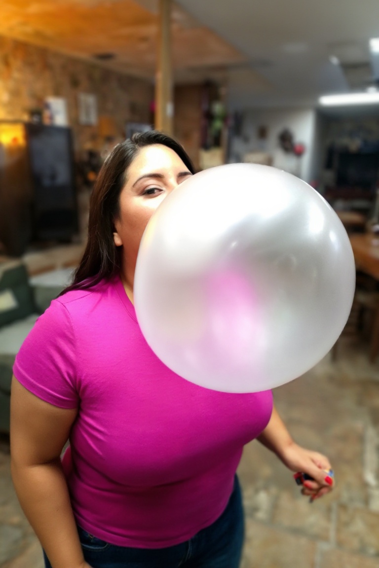 Medium shot of a thicc latina female blowing bubblegum on Tensor.Art