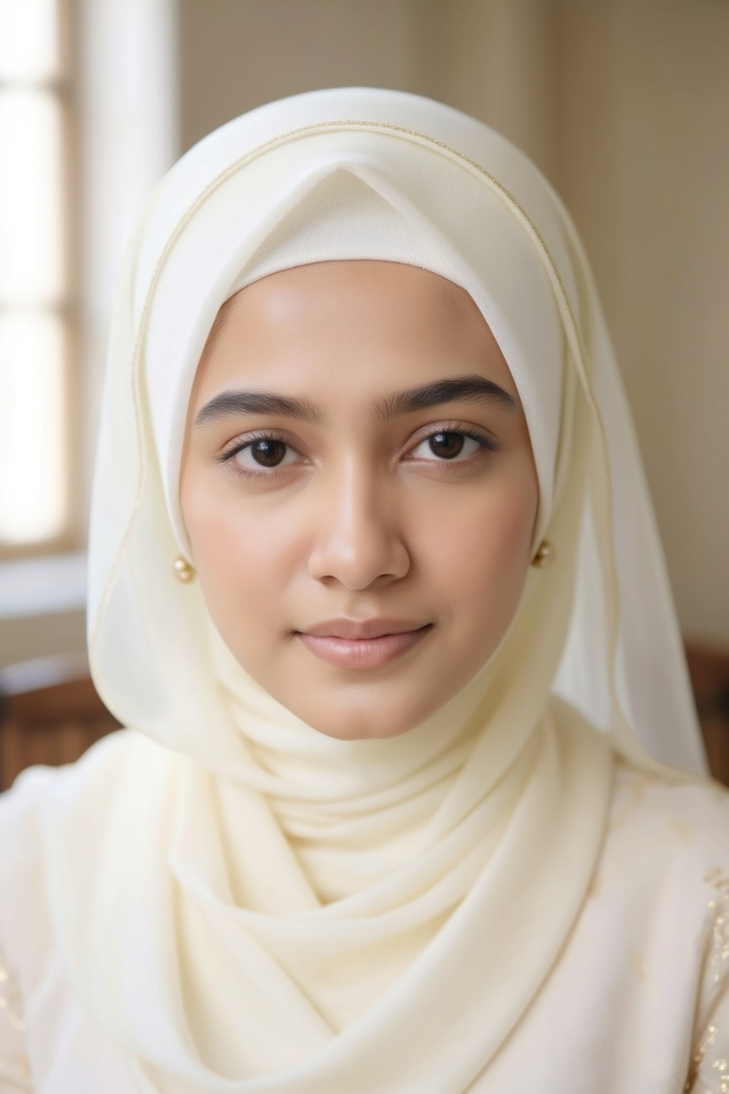 Realistic Indian Muslim bride,  ***** woman (23–30),  hijab-focused close-up portrait on Tensor.Art