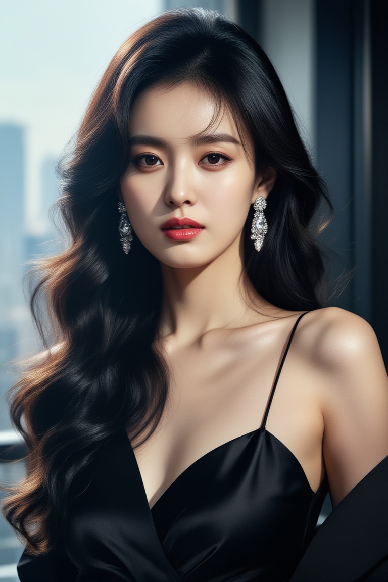 photo of a gorgeous woman in black dress,  cinematic lighting,  upperbody close up on Tensor.Art