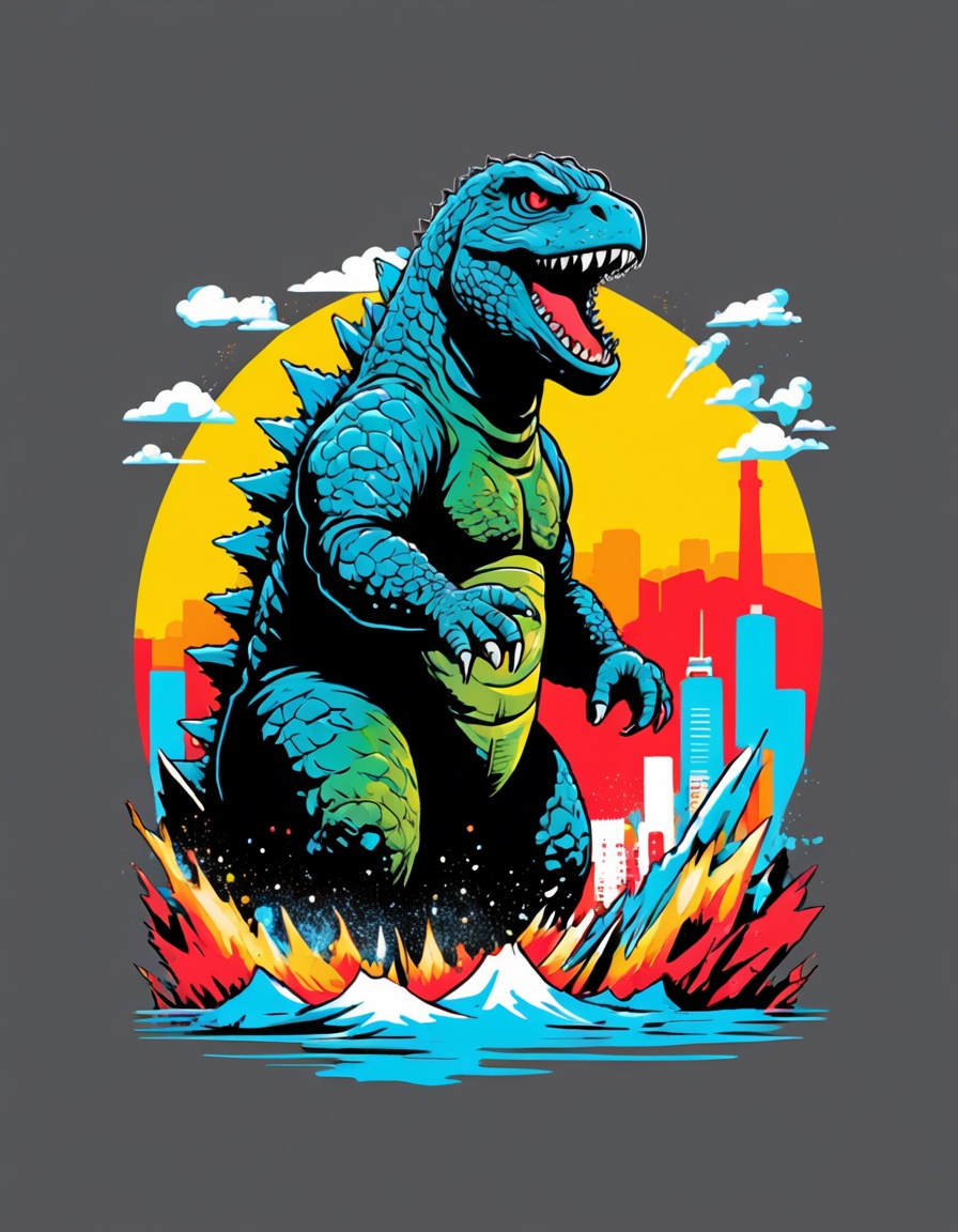 ehtshirt5,  godzilla destroying tokyo on Tensor.Art