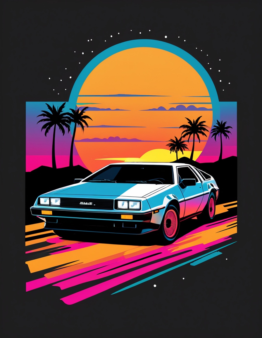ehtshirt5,  delorean,  sunset on Tensor.Art