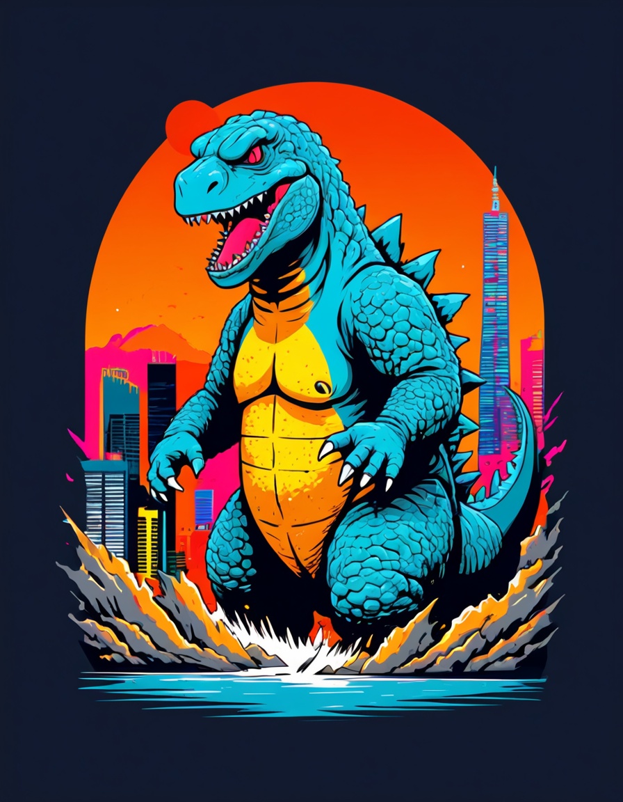 ehtshirt5,  godzilla destroying tokyo on Tensor.Art