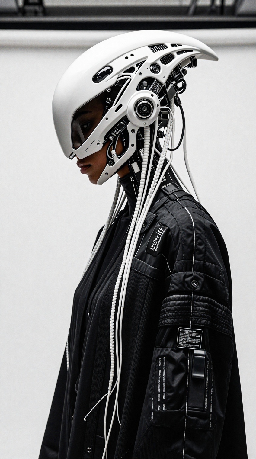 A hyper-realistic,  high-fashion XENOPUNK portrait captured with a full-frame DSLR camera,  90mm telephoto prime lens on T...