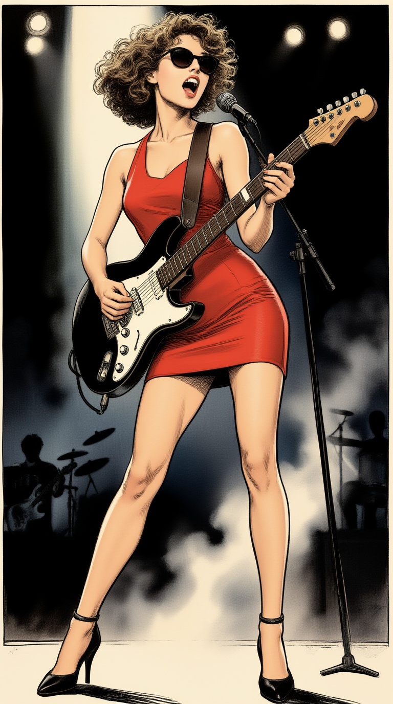 ek_m1ma_zib,  ek_be11eza,  a stylish woman singing on a dark stage on Tensor.Art