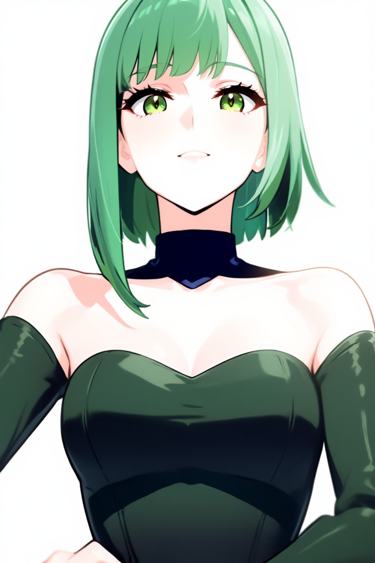 anime style green haired ***** woman,  upper body close up on Tensor.Art