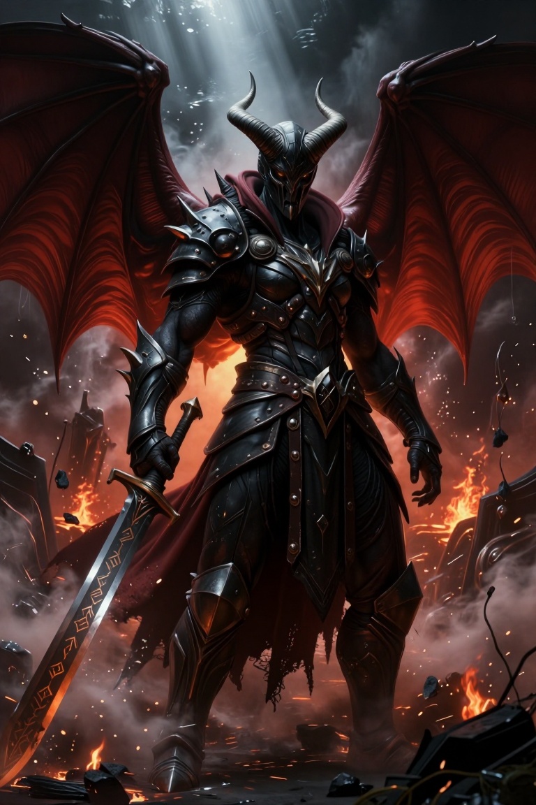 [Masterpiece fantasy digital illustration of] Ultra-detailed dark fantasy concept art of a demon lord: a colossal,  muscul...