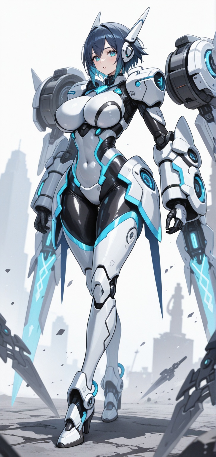 A Machinist's Machine Queen. She has a sleek and attractive black robotic body with blue eyes on her faceless head and glo...