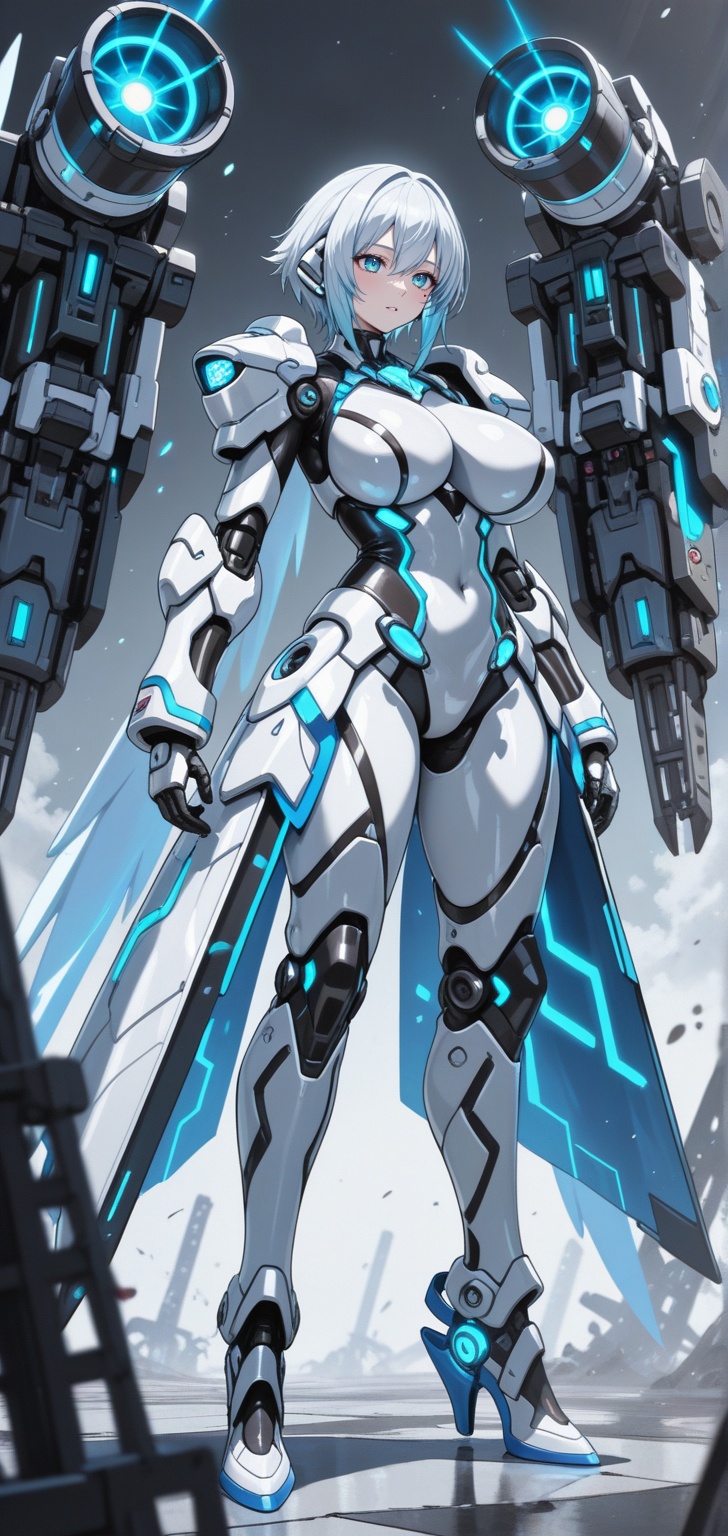 A Machinist's Machine Queen. She has a sleek and attractive black robotic body with blue eyes on her faceless head and glo...