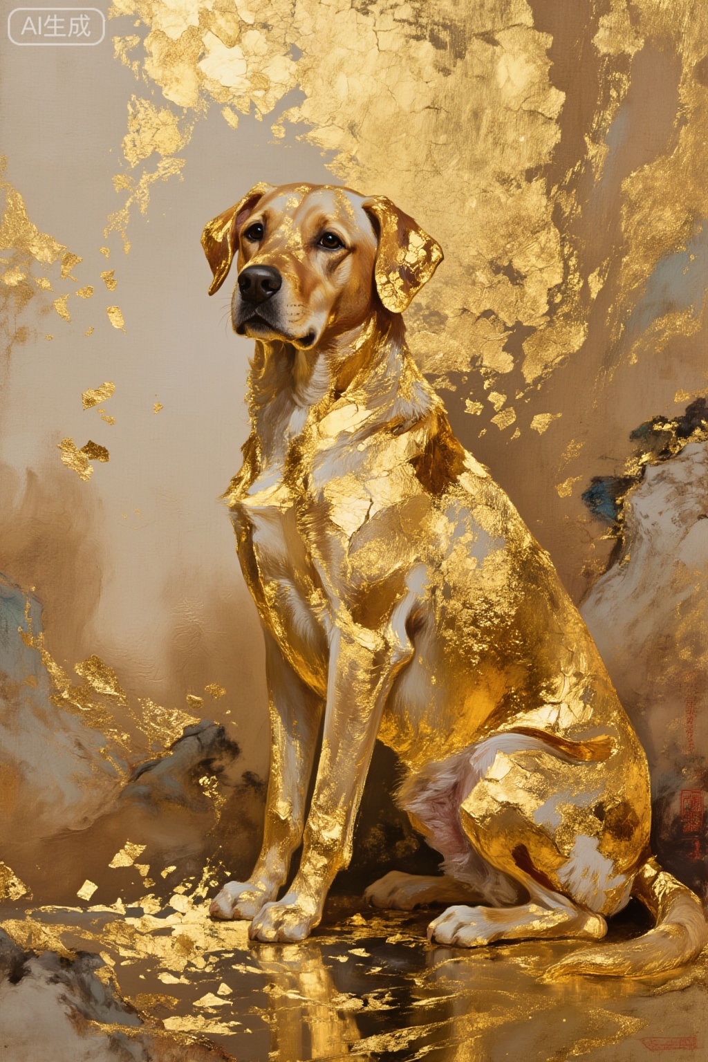 1dog,Gold leaf painting