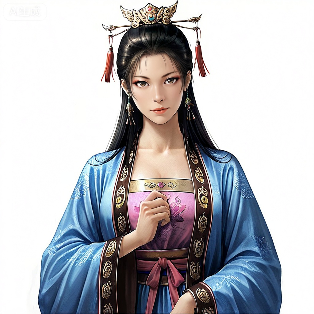 masterpiece, best quality,solo,white background,simple_background,sanguo_style,hanfu,breastplate,shoulder armor,jewelry,earrings,tassel,gauntlets