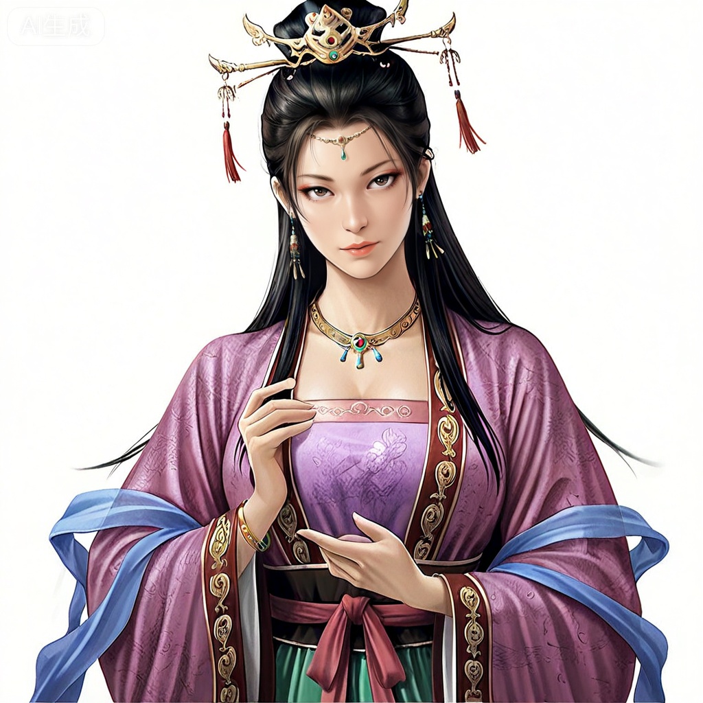 masterpiece, best quality,solo,white background,simple_background,sanguo_style,hanfu,breastplate,shoulder armor,jewelry,earrings,tassel,gauntlets