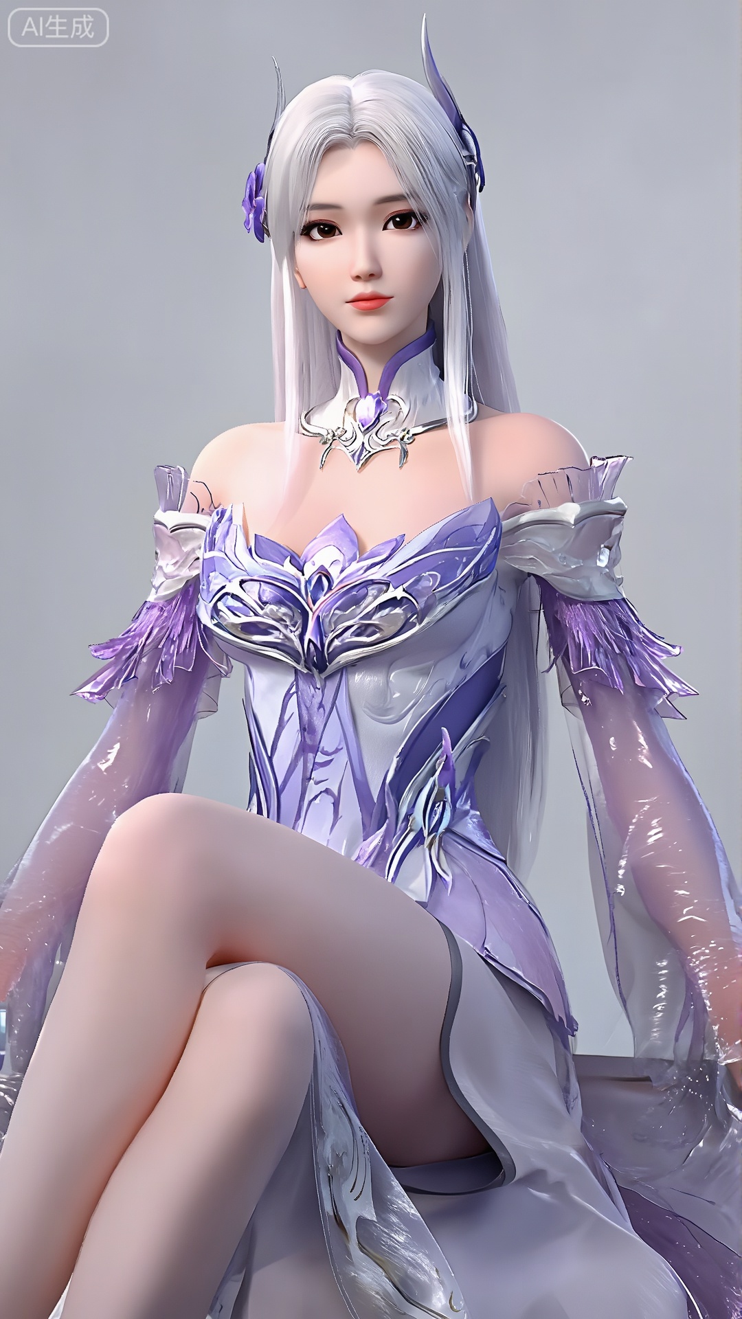 小医仙,小医仙的衣裳,细腻的皮肤,坐着,看着观众,均匀的照明,简单漂亮的背景,高质量画面