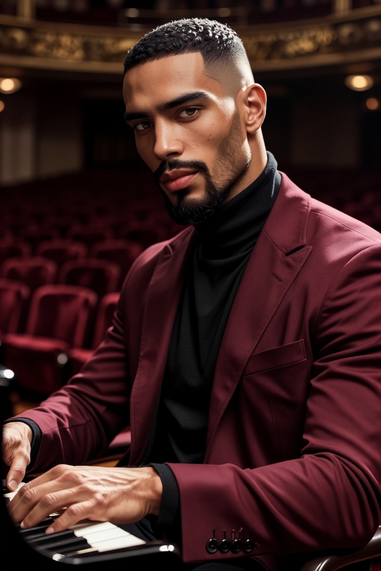 [Professional studio portrait photograph of] [ realistic Illustration of ] Semi-realistic portrait of a masculine Black ma...