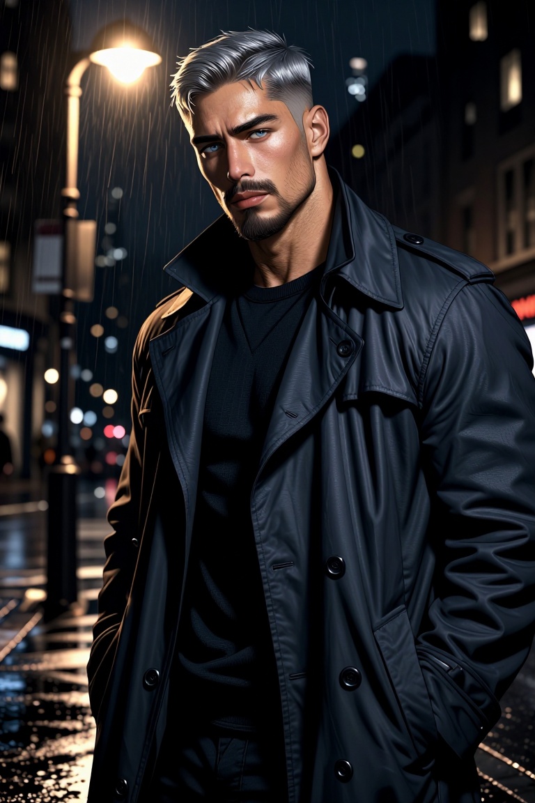 [Professional studio portrait photograph of] [ realistic Illustration of ] Semi-realistic illustration of a masculine man...