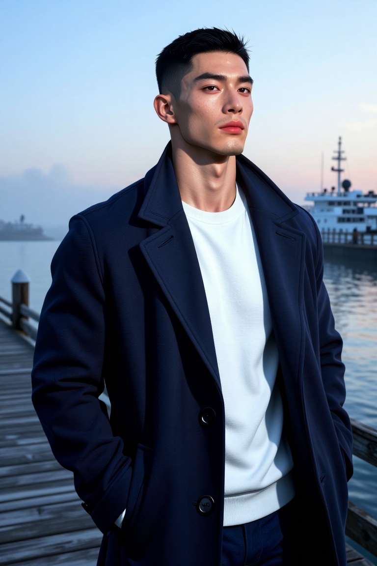 [Professional studio portrait photograph of] [ realistic Illustration of ] Semi-realistic depiction of a masculine young m...