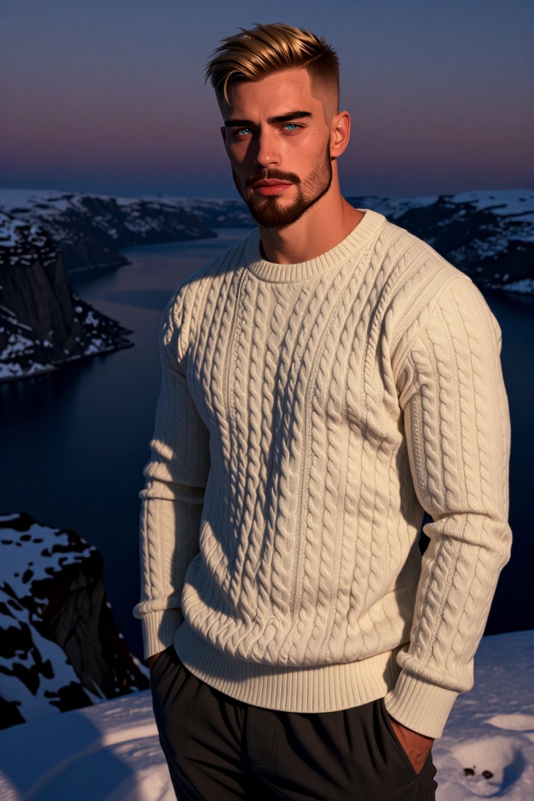 [Professional studio portrait photograph of] [ realistic Illustration of ] Semi-realistic art of a masculine man with Nord...