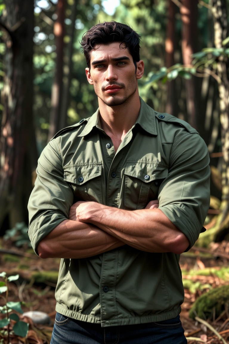 [Professional studio portrait photograph of] [ realistic Illustration of ] Semi-realistic depiction of a tall masculine ma...