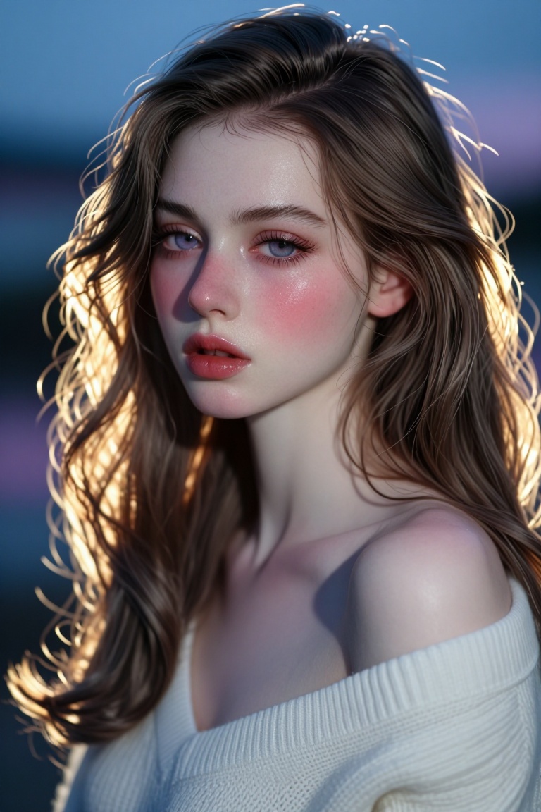 [Professional studio portrait photograph of] Semi-realistic close-up portrait of a beautiful Eastern European woman with p...