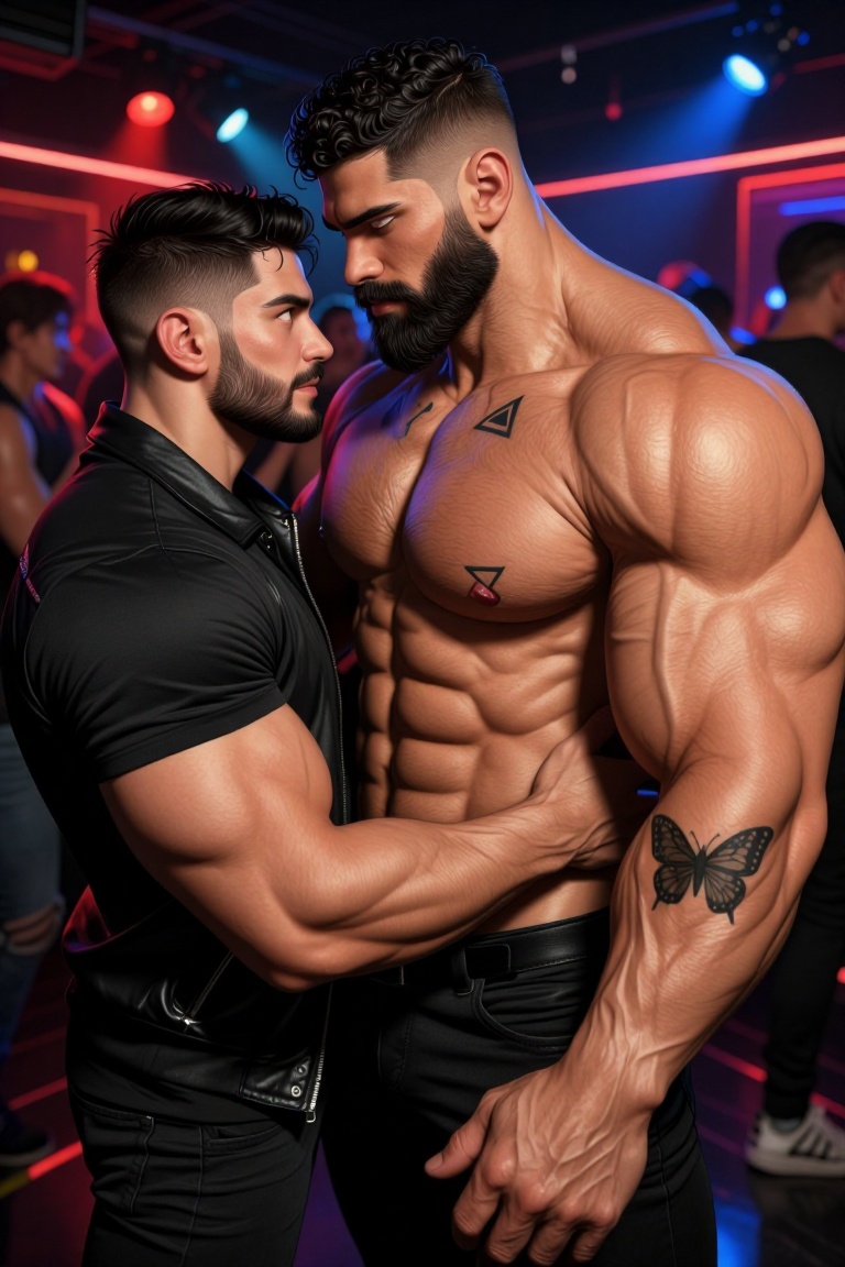[ Illustration of ] The image depicts two individuals in a lively,  dimly-lit environment,  likely a club or party setting...