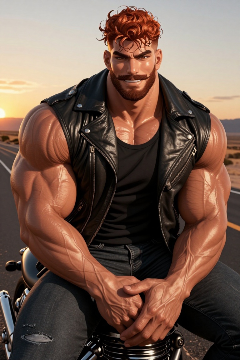 [ Illustration of ] Handsome bara anime man with messy auburn hair,  thick lashes,  and hazel eyes on Tensor.Art