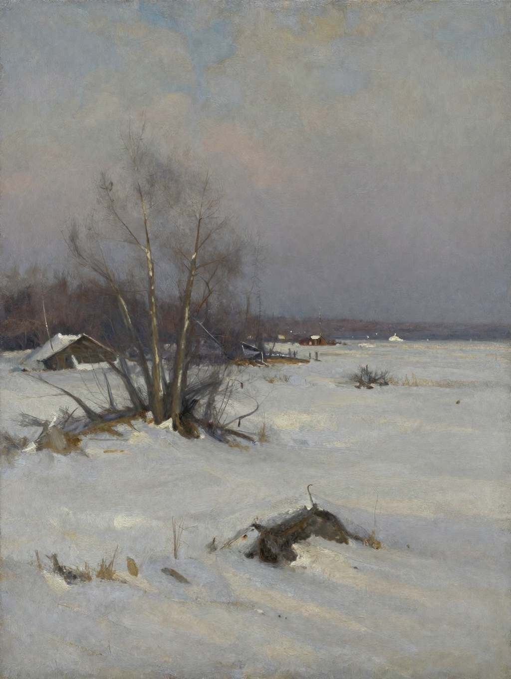 oil painting winter landscape of the Volga - austere and moody on Tensor.Art