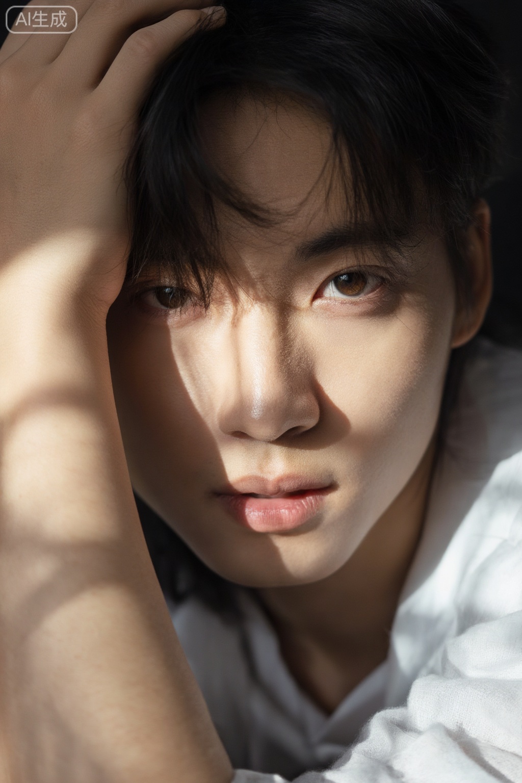 创意光影效果,如光影投射、轮廓光等。人物姿态有艺术感,表情富有故事性。光影层次丰富,营造独特的艺术氛围。​