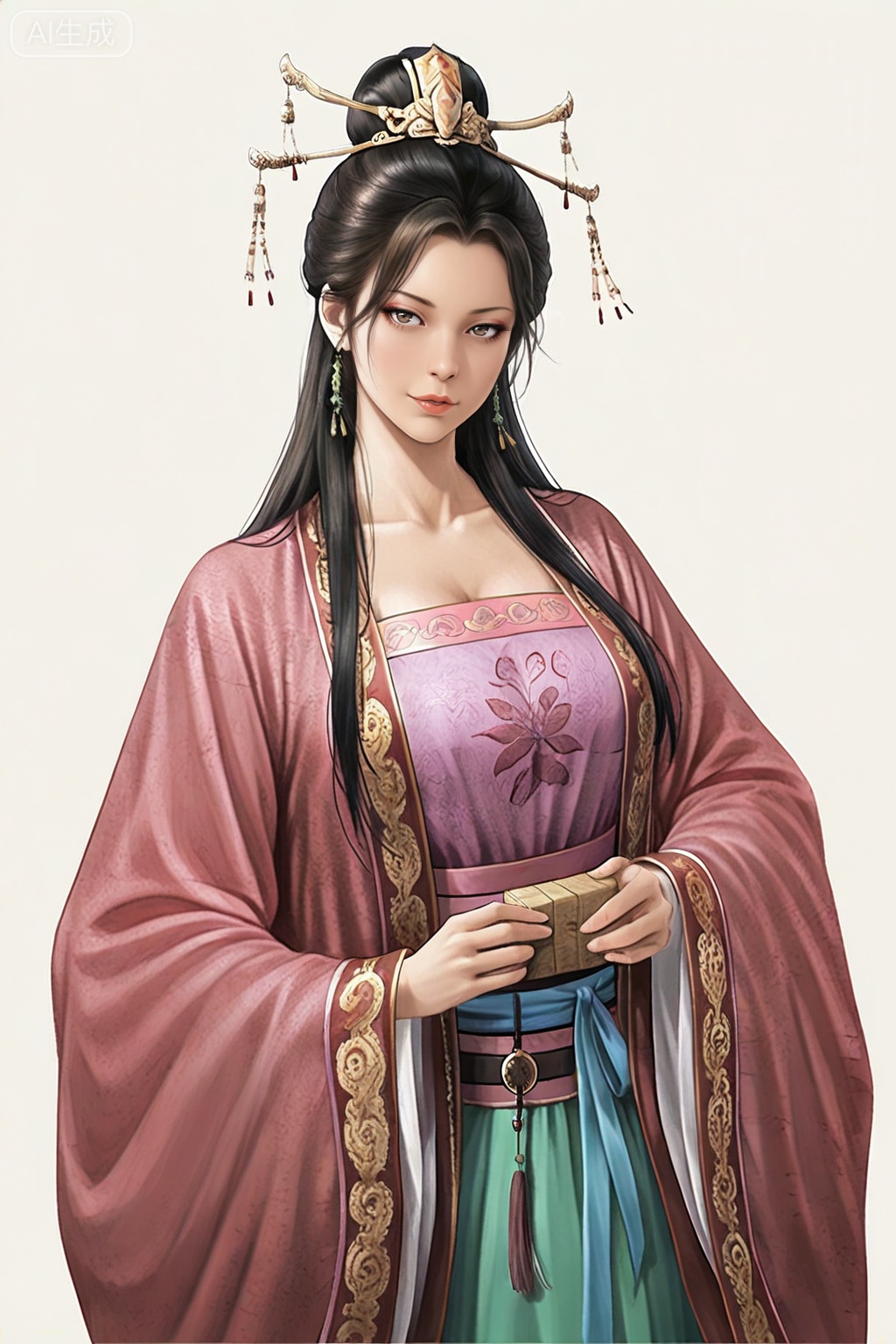 masterpiece, best quality,solo,white background,simple_background,sanguo_style,hanfu,breastplate,shoulder armor,jewelry,earrings,tassel,