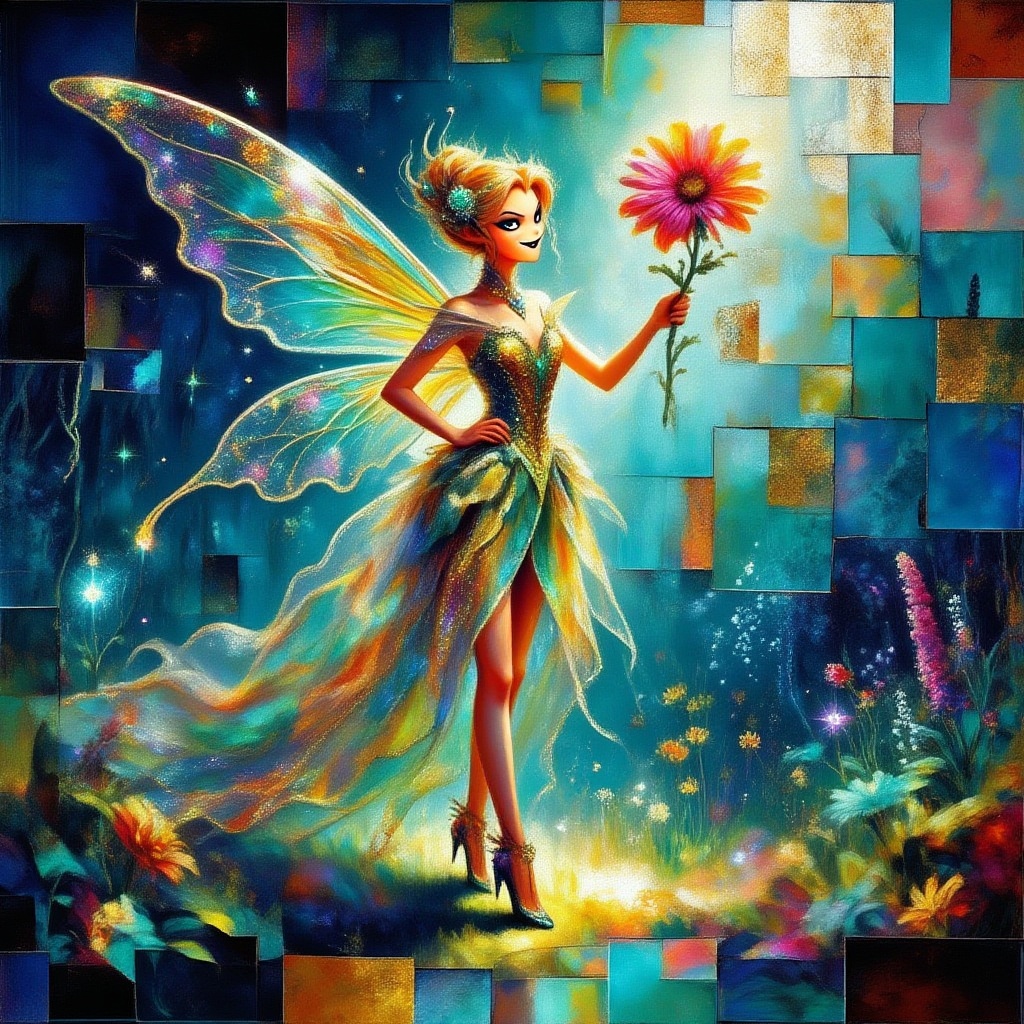 Full body portrait: a sly,  playful and ethereal fairy under a flower,  in intricate and glamorous aesthetic on Tensor.Art