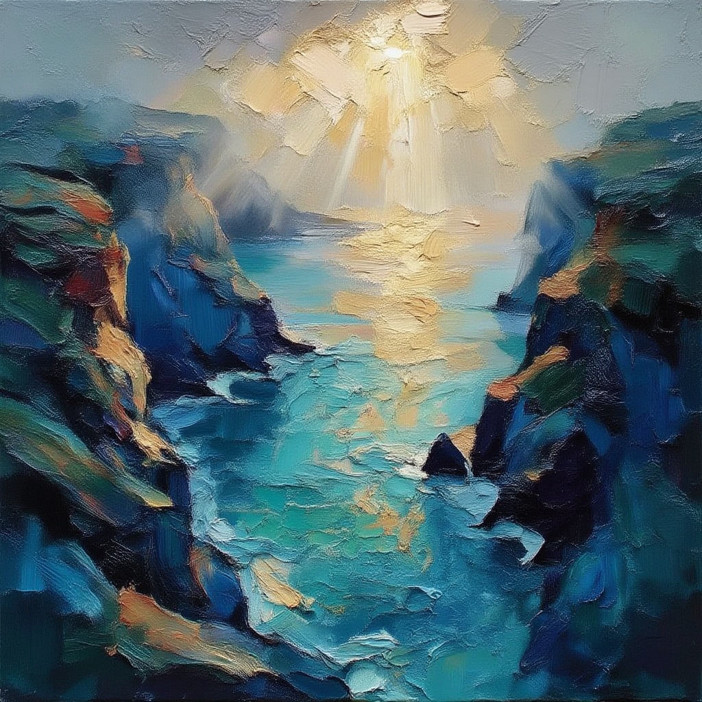 Textured impasto portrait,  seascape,  light on Tensor.Art