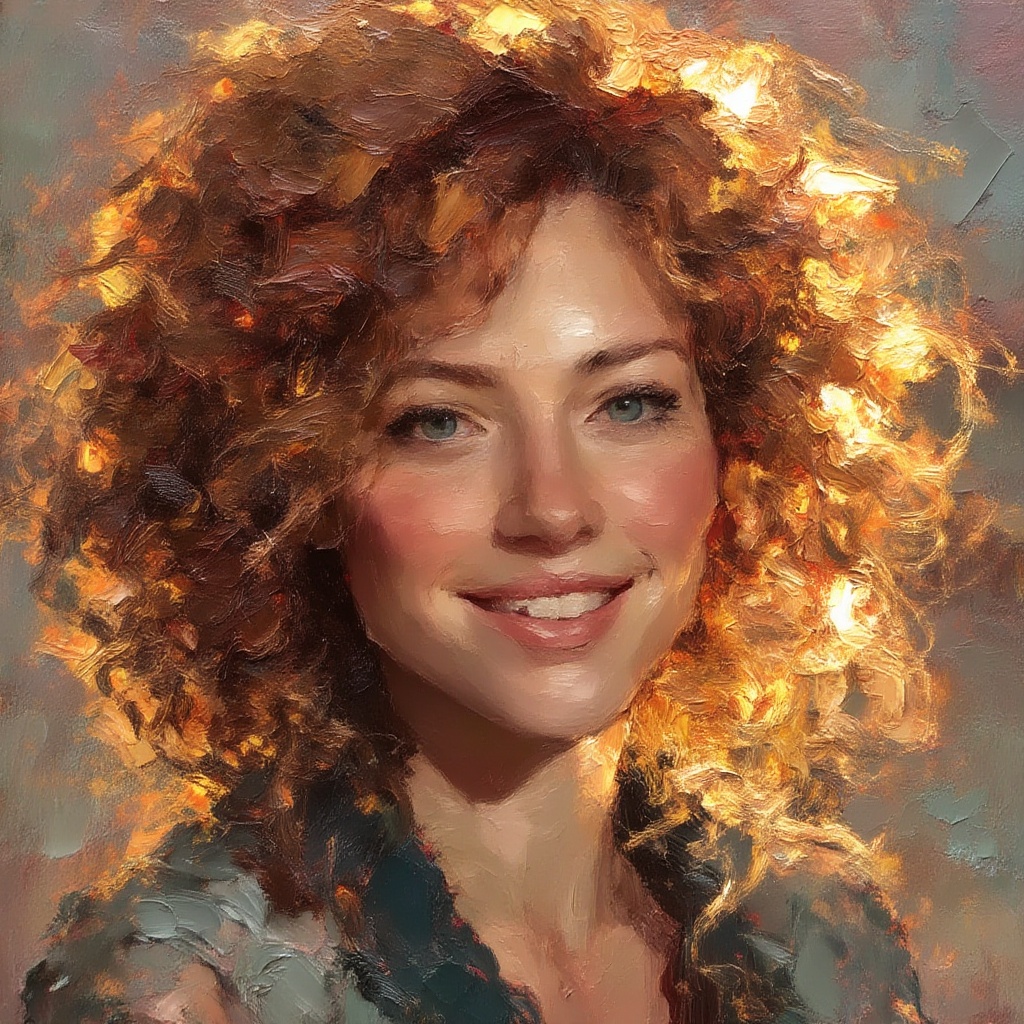 Textured impasto portrait,  charming woman,  light on Tensor.Art