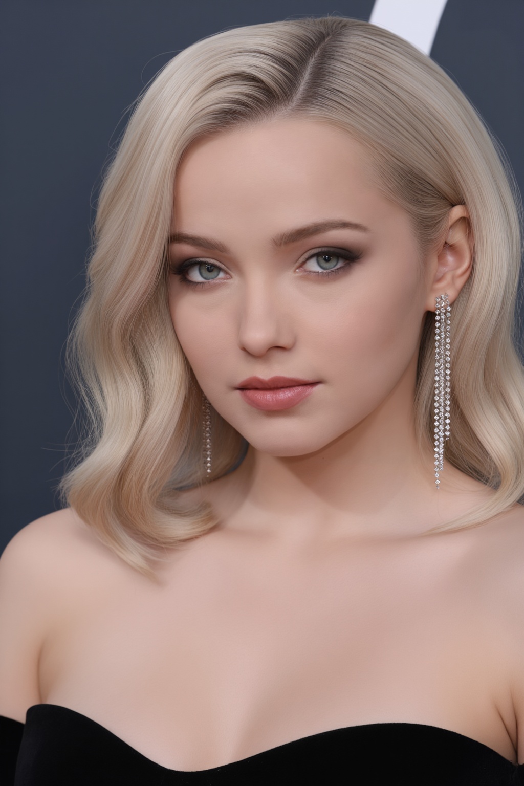 An actress at a professional event. A close-up portrait of a fair-skinned woman of European descent with a bright,  fresh...