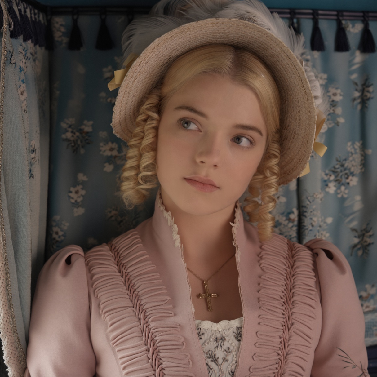 The image is a high-quality cinematic mid-portrait photograph of a early twenties pretty attractive affluent woman,  captu...